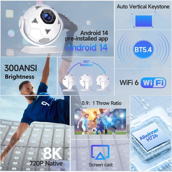 Projektor, 300 ANSI Lumen, Android Operativsystem,HY300F