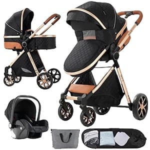 Barnvagn, 3-i-1 Resesystem, Sammanfallande Design,YV9-BLACKGOLD