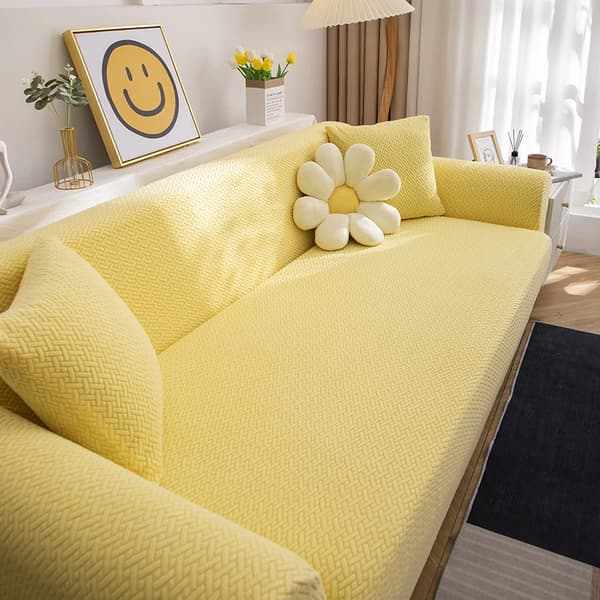 Sofaovertræk, Justerbar Pasform, Skridsikker Design,5 Sæder 305-360cm-a, GUL