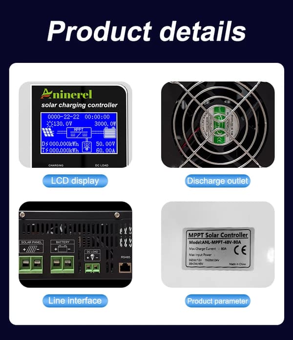 Solcellsregulator, Automatisk Maximal Effektspårning, Mångsidig Kompatibilitet,80A-MPPT