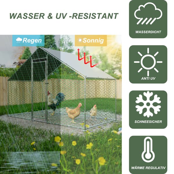 Fjäderfähus, Galvaniserad Stålram, Vattentät Design,grön