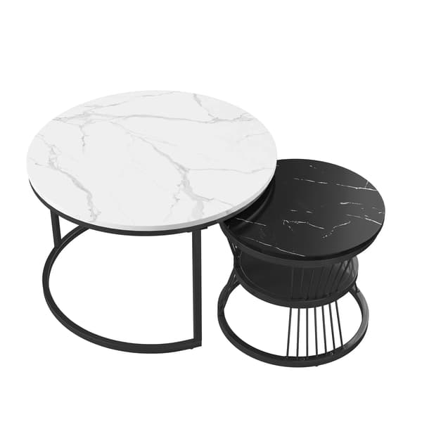 Kaffebord, Rundt Design, Moderne Stabelbare,Sort hvid-B