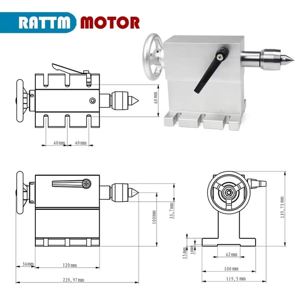 CNC Rotationsaxel, 3-jaw chuck, servomotor kompatibel,Kit