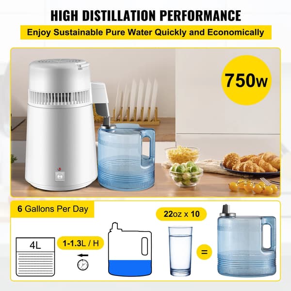 Vattendestillator, Effektiv Rening, Användarvänlig Design,4L