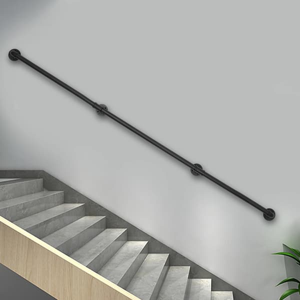 Trappegelænder, Galvaniseret Jernrør, Vægmonteret Design,sort