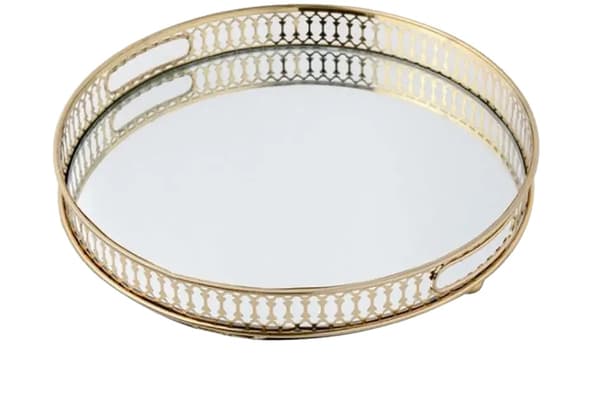 Dekorativ Bricka, Rund Form, Modern Spegeldesign,Guld