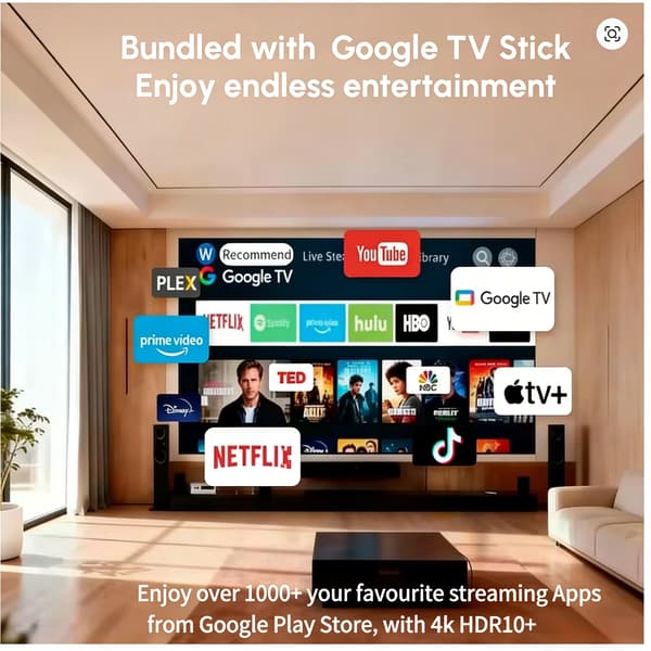 Projektor, 40000 Lumen Lysstyrke, Android TV System,EU stik