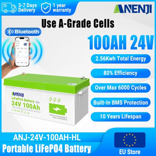 Batteripack, 100AH kapacitet, Bluetooth-övervakning,24V 100AH Bluetooth-kontroll