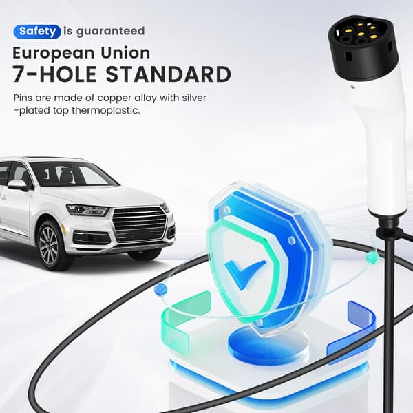 EV-laddningskabel, 5 m längd, 3,5 kW effektutgång,Typ2