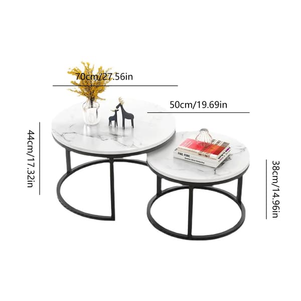 Kaffebord, Rundt Design, Moderne Stil,Sort ramme-Hvid marmor