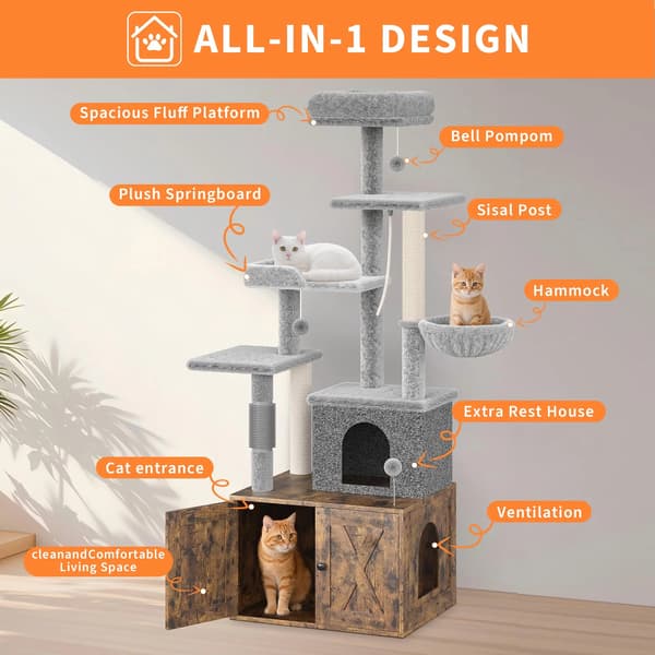 Kattetårn, Multi-Niveau Design, Kattebakke Indhegning,brun