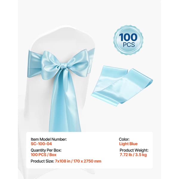 Stolebånd, Elegant Satinmateriale, Alsidig Pasform,100pcs Lys Blå