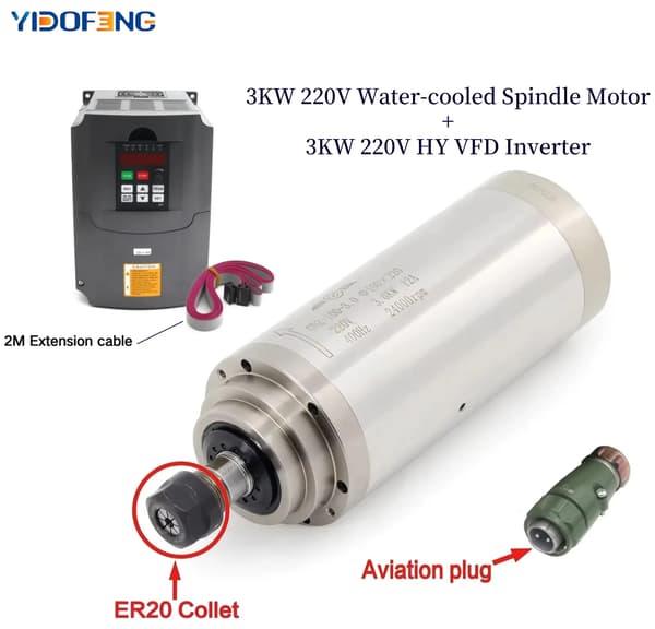 Spindelmotor, 3KW effekt, vandkølet,Med VFD
