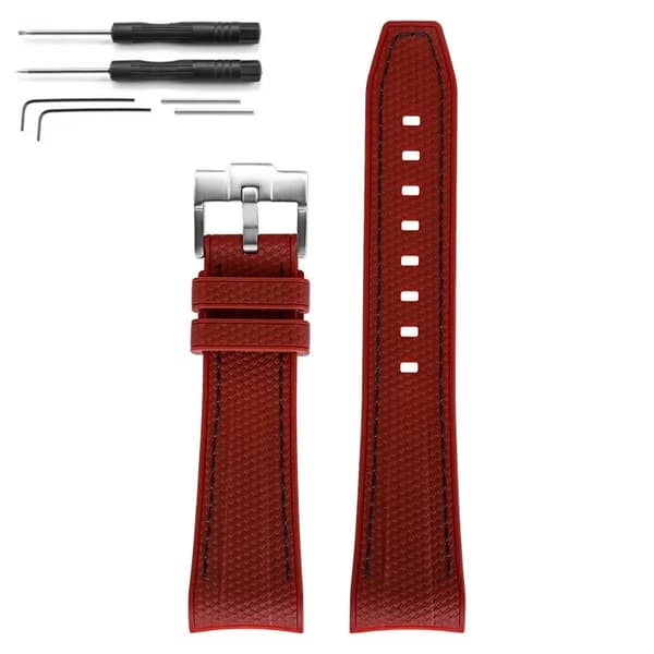 Urrem, Flydende Silikone Materiale, Holdbar Rustfrit Stål Spænde,22mm, Mørk rød sort