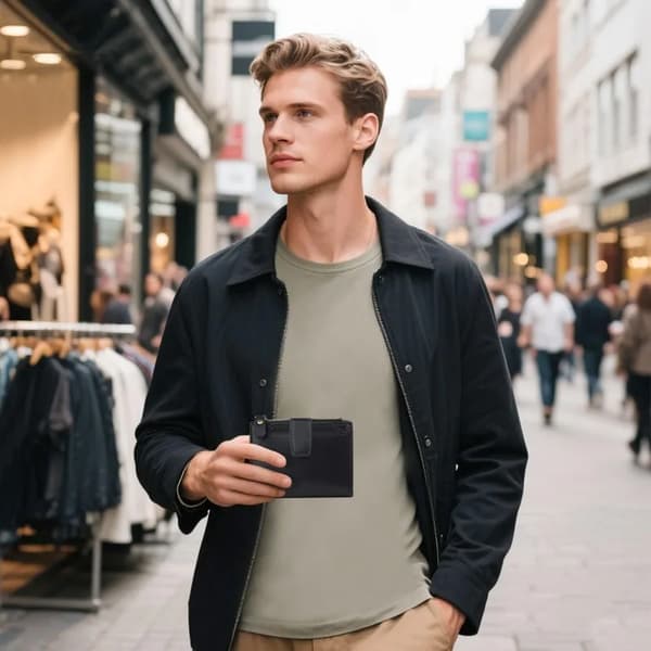 Plånbok, PU-läder, RFID-skyddad,svart