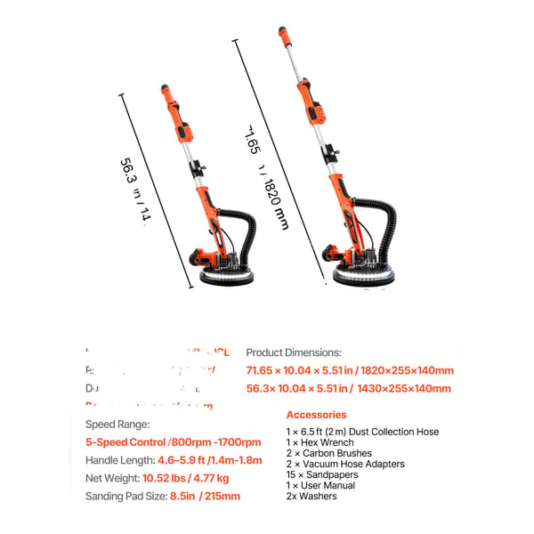 Gipspladesliber, 5 variable hastigheder, LED-belysning,850W
