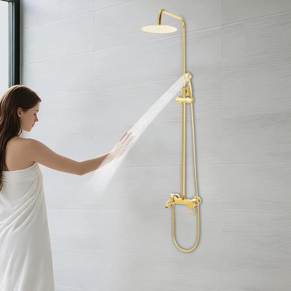 Brusesystem, Rustfrit Stål Materiale, Justerbar Højde 80-117 cm, Regnbruser Håndbruser, Poleret Finish, Samleinstallation