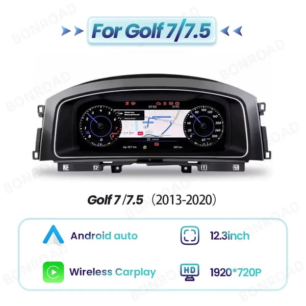 Digital Dashboard Cluster, Trådløs Forbindelse, HD Skærm,Til Golf 7