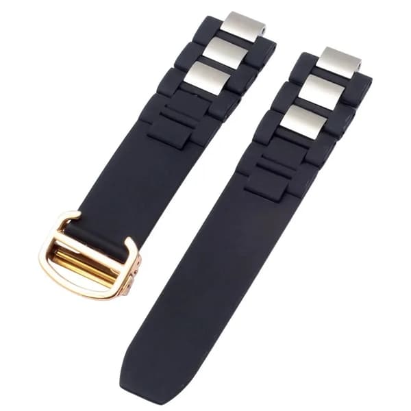 Urrem, Silikone Materiale, Kompatibel med Traditionelle Ur,Sort roseguld, 20-10mm-d