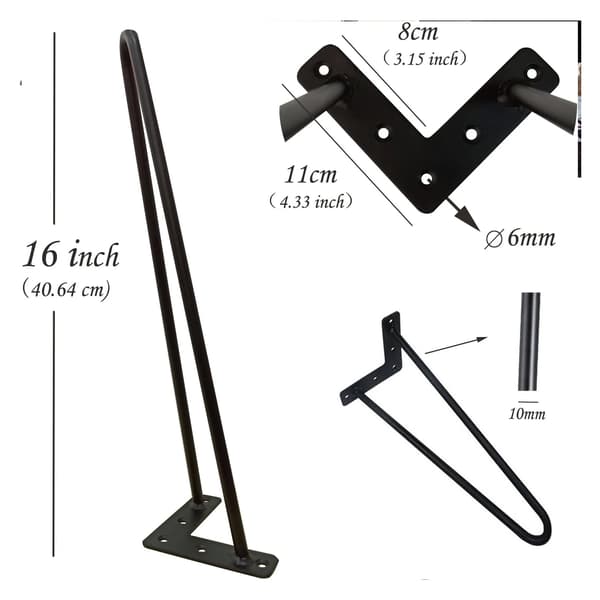 Bordben, Sæt af 4, Hårnål Design,16Inch - 2 Stang
