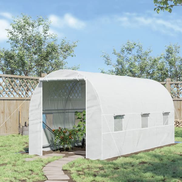 Växthus, Polyetenmaterial, Rullport,4.5x2x2M, Vit