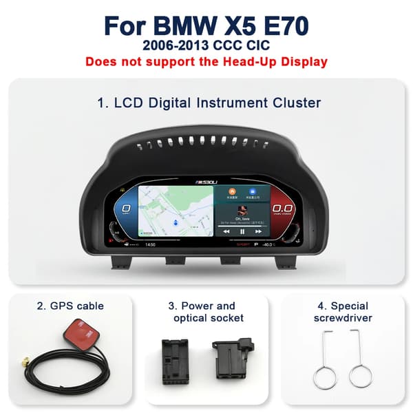 Dashboard Digital Cluster, Kompatibel med BMW X5 E70 X6 E71 2006-2013, HD Skærm, Trådløs Forbindelse,E70 E71 Carplay