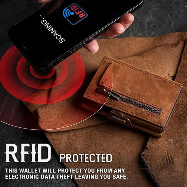 Kortholder, Ægte Læder, RFID Beskyttelse,Brun