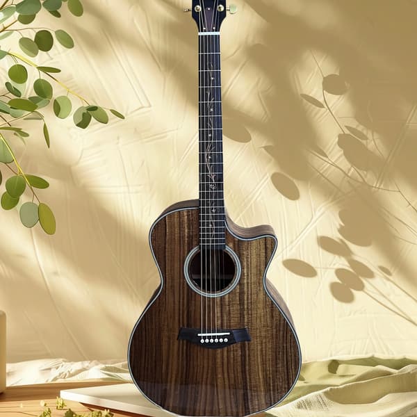 Folk Guitar, KOA-kropp, Rosenträsgrepp,Brun