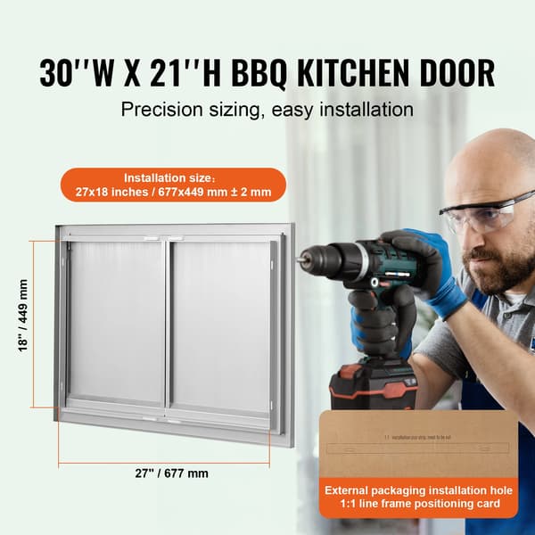 BBQ Adgangsdør, Rustfrit Stål, Flush Mount Design,28X19tommer