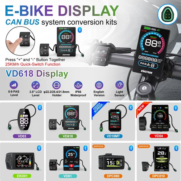 EBike Display, CAN BUS Kompatibilitet, LED Indikatorpanel,VD618 Farve-CAN
