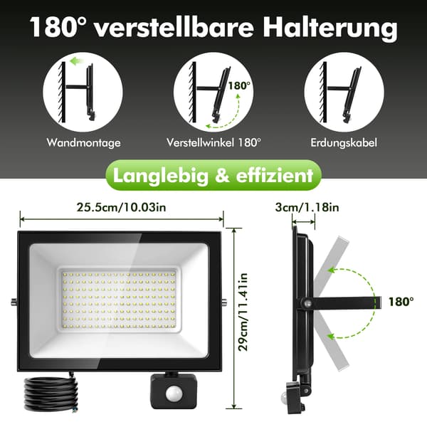 LED Flodljus, Rörelsesensor, Vattentät,2PCS, 6500K-a, 150W