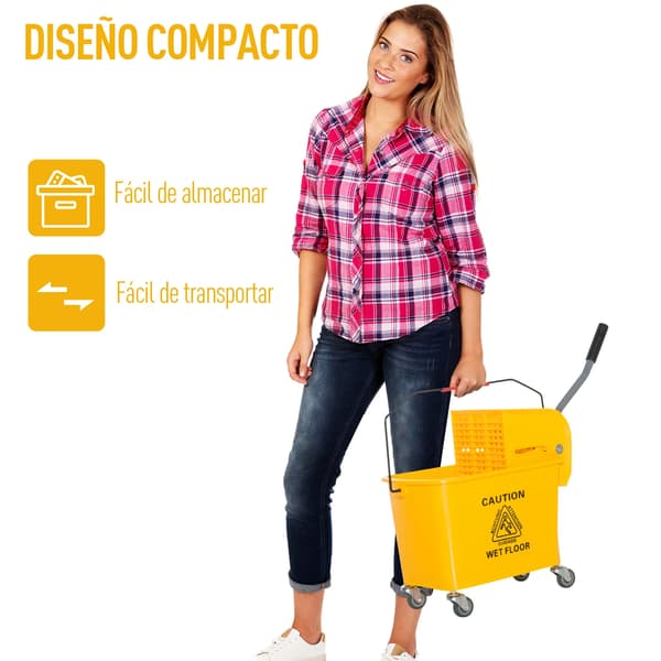 Moppebucket, 20 L kapacitet, med hjuldesign,Gul