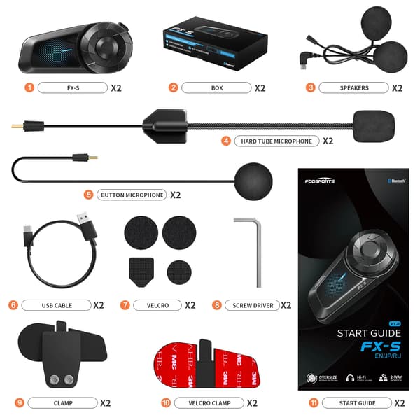 Motorcykel Intercom, Bluetooth 5.4, Støjdæmpningsteknologi,Sort