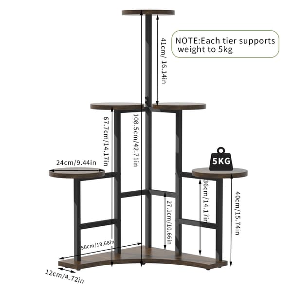 Planteholder, 5-niveau, Pladsbesparende Design,Brun