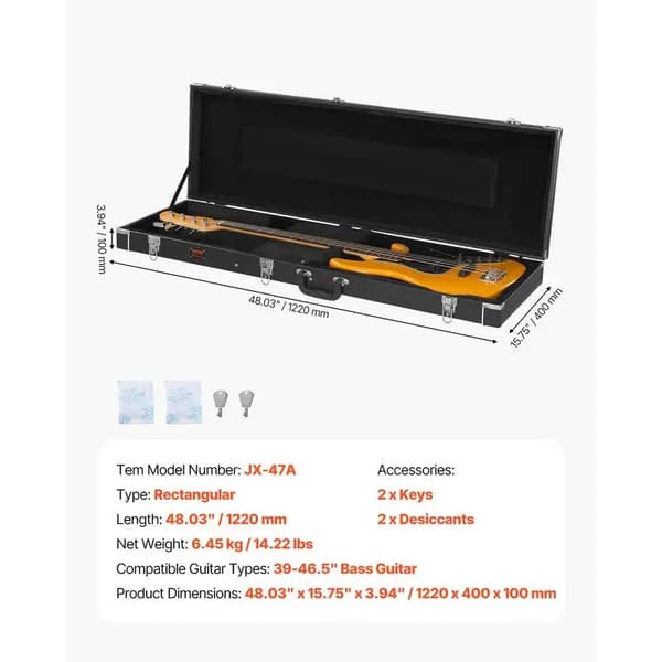 Gitarrbasfodral, Hårdshellskydd, Lättviktsdesign,svart