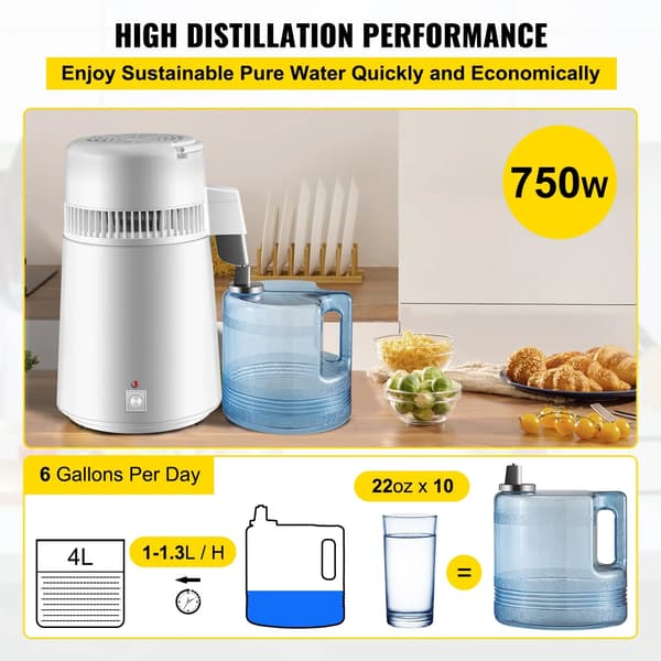 Vanddestillator, 4L kapacitet, rustfrit stål konstruktion,4L