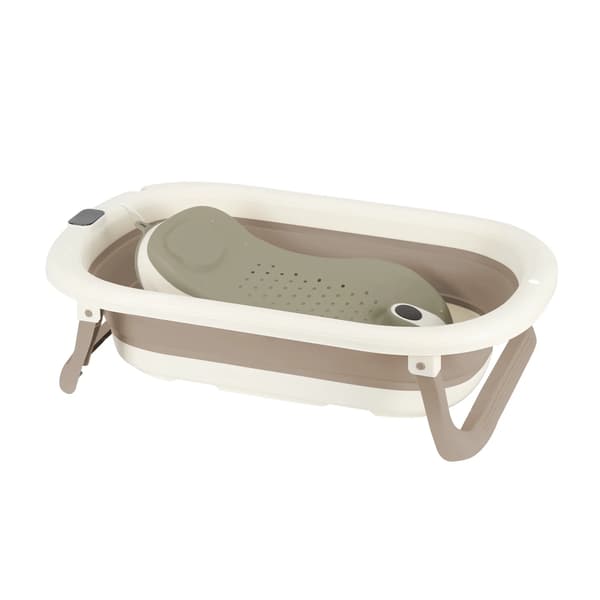 Babybad, Digitalt Termometer, Sammenklappeligt Design,Khaki
