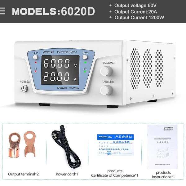 DC-strömförsörjning, programmerbar, digital display,220V EU Kontakt-b, 60V 20A