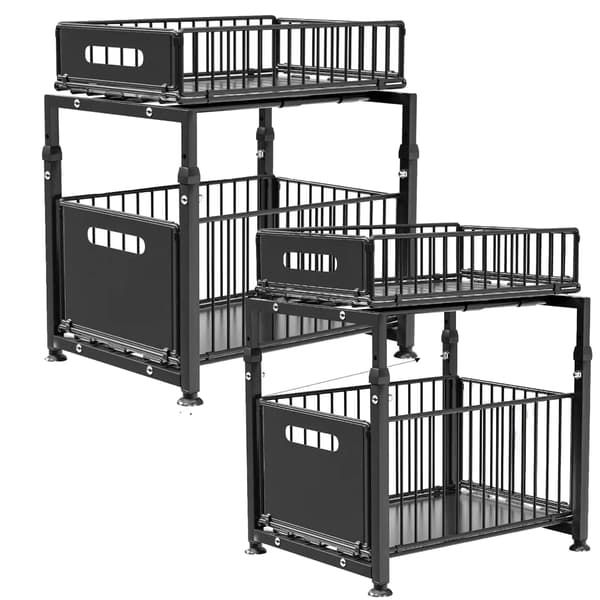 Skab Organizer, Utrækkelig Design, Justerbar Opbevaring,Sort-B-2Pcs