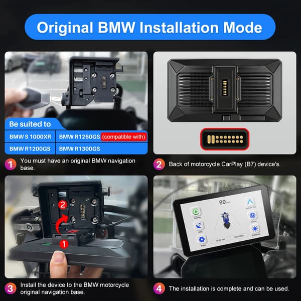 Motorcykelnavigator, trådlös CarPlay, Android Auto-funktioner,B7