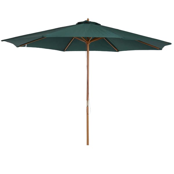 Parasoll, trästolpe, 8-armat dragsystem, grön
