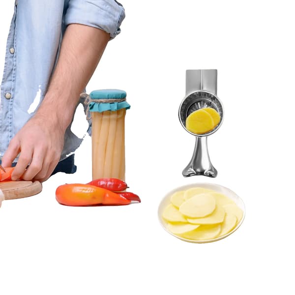 Rotary Grater, Rustfrit Stål, 5 Udskiftelige Tromleblade,Sølv