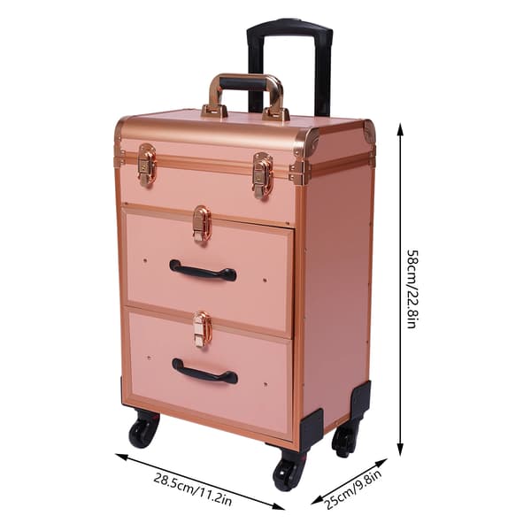 Makeup Case, Multi-lags Design, Teleskopisk Trækstang,Guld