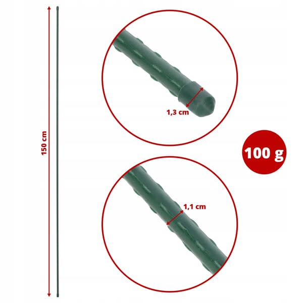 Växtstöd, 150 cm längd, 180 cm längd, 11 mm diameter, set om 20, väderbeständiga