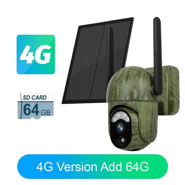 Säkerhetskamera, solenergidriven, 2K HD-video,4G-version Lägg till 64G