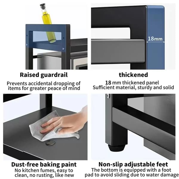 Mikrobølgeovn Hylde, Justerbart Design, Robust Konstruktion,sort, 3-lags