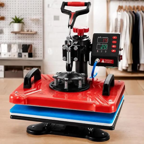 Värmepress, 360-Graders Rotera, Multifunktionell Design,Röd