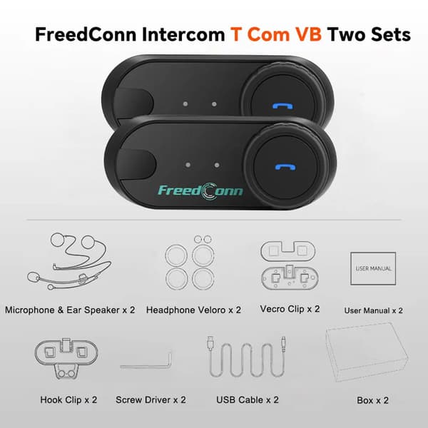 Motorcykel Intercom, Bluetooth 5.1, Understøtter 6 Ryttere,VB To Sæt