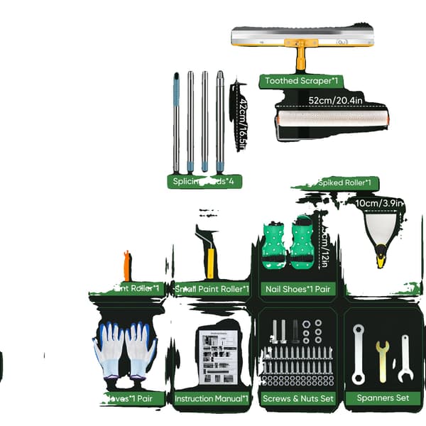 Självnivellerande Cementkit, Spikroller, Tandad Skrapa,grön