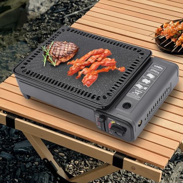 Gasgrill, Bærbar Design, Fuld BBQ Sæt Inkluderet,sort